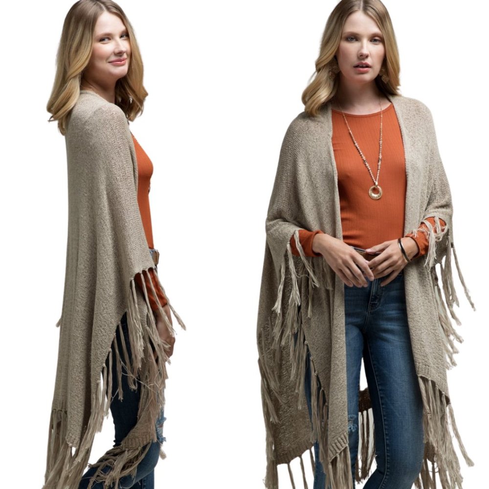 Breezy Oatmeal Kimono Shawl One Size Fits All